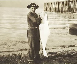 Fort Seward soldier with halibut.