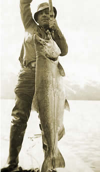Fort Seward soldier with king salmon.